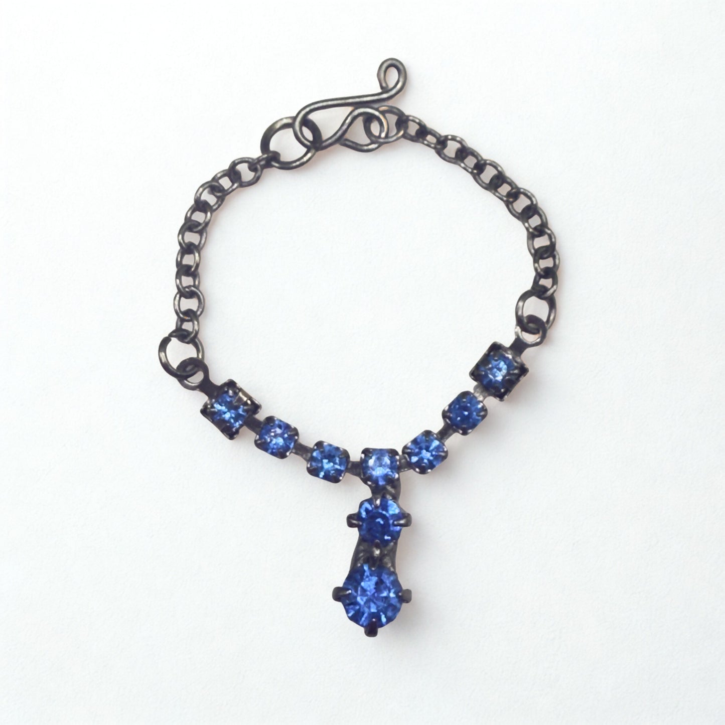 Blue Rhinestone Y-Drop Gunmetal Doll Necklace • 16 Inch Fashion Doll Jewelry