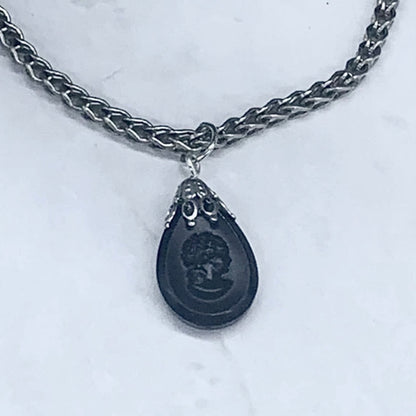 Black Teardrop Cameo Pendant Chain Doll Necklace • 18 inch Fashion Doll Jewelry