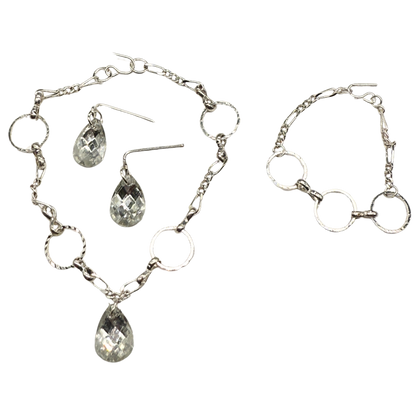 Clear Rhinestone Teardrop Doll Necklace Earring Bracelet Set 18” Doll Jewelry