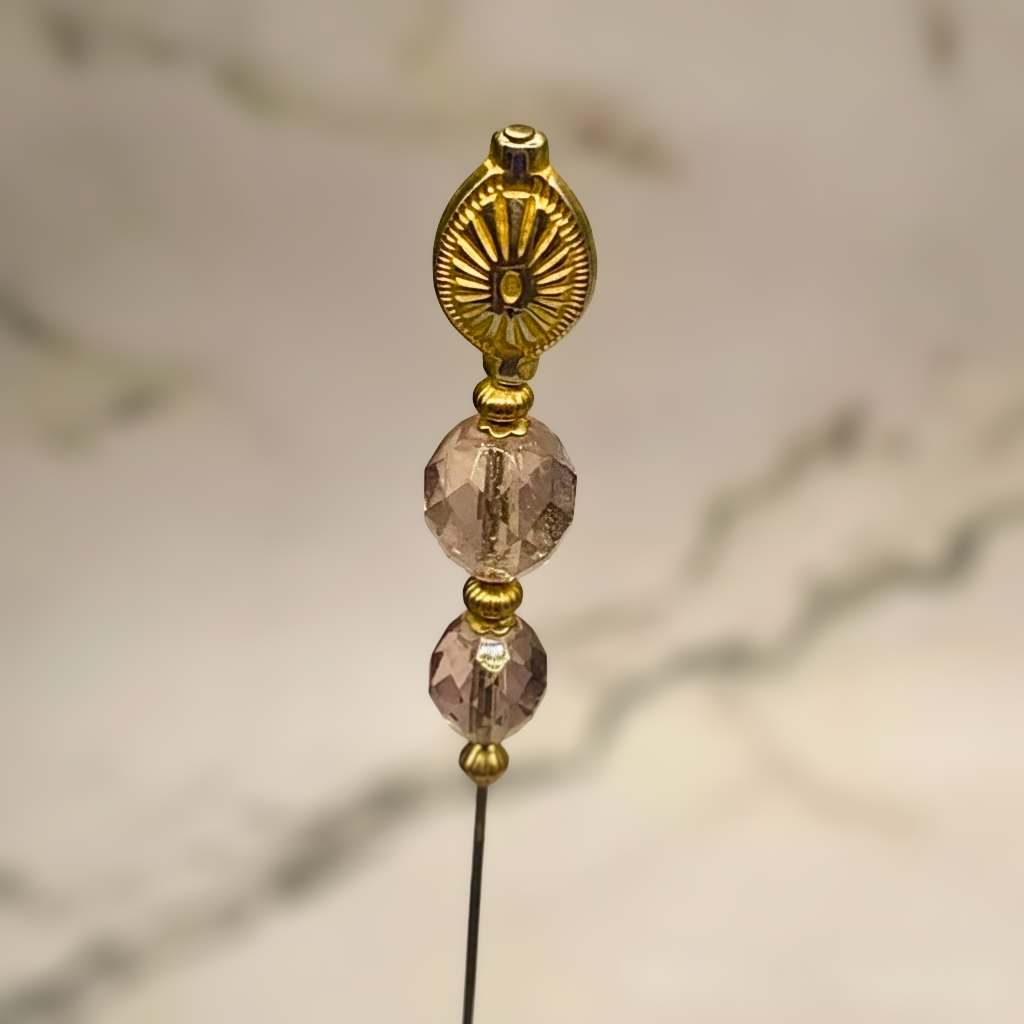 Light Grayish Purple Crystal Gold Tone Accent - 8” • Hatpin - Stick Pin