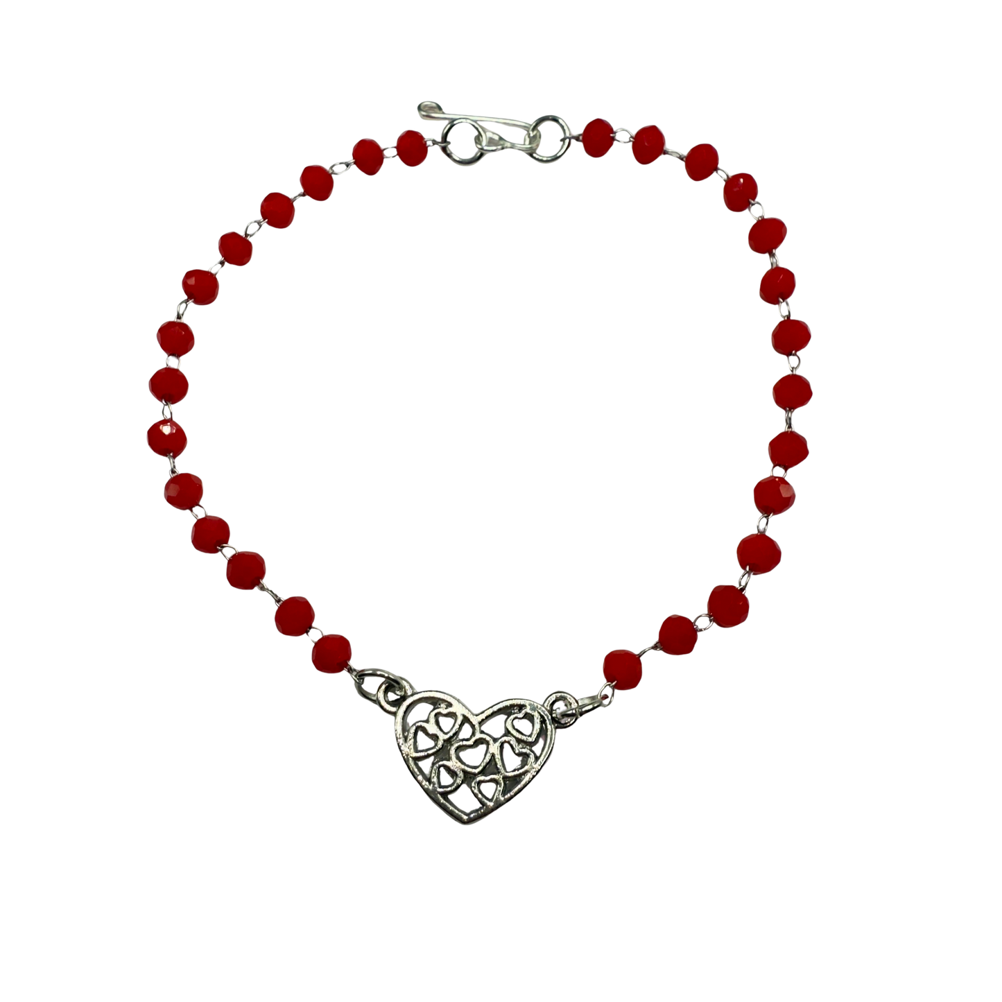 Red Glass Crystal Bead Silver Filigree Heart Charm Doll Necklace • 18 Inch Fashion Doll Jewelry