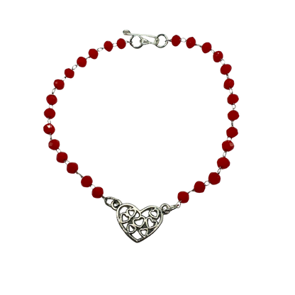 Red Glass Crystal Bead Silver Filigree Heart Charm Doll Necklace • 18 Inch Fashion Doll Jewelry