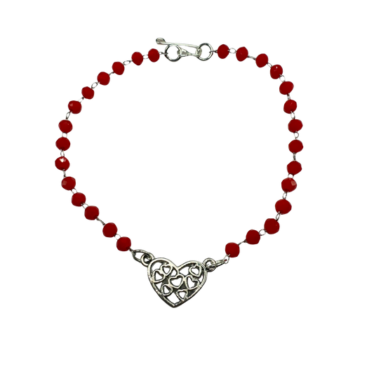 Red Glass Crystal Bead Silver Filigree Heart Charm Doll Necklace • 18 Inch Fashion Doll Jewelry