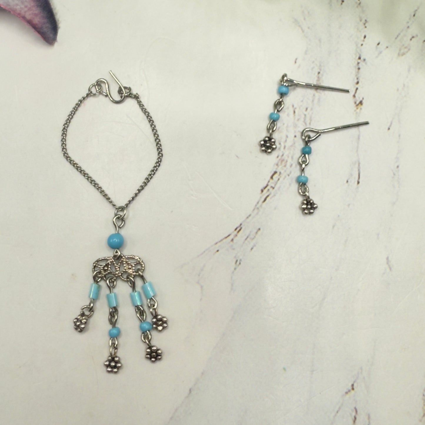 Turquoise Light Blue Accent Dangle Doll Necklace & Earrings Set • 16 Inch Fashion Doll Jewelry