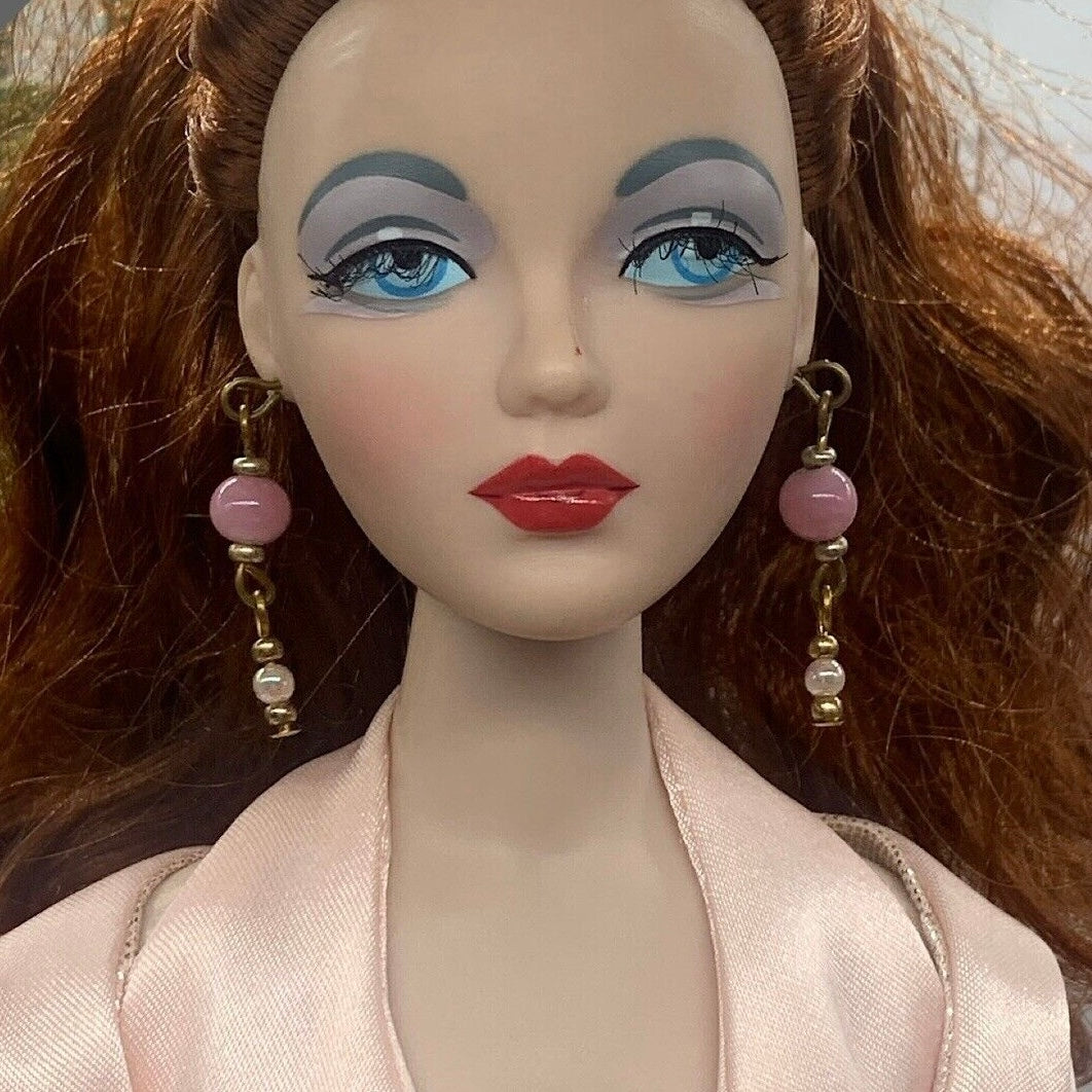 Pink Glass Pearl Gold Dangle Doll Earrings •  16 Inch Fashion Doll Jewelry