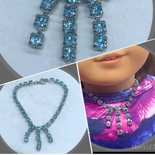 Light Blue Rhinestone Doll Necklace • 18 inch Fashion Doll Jewelry