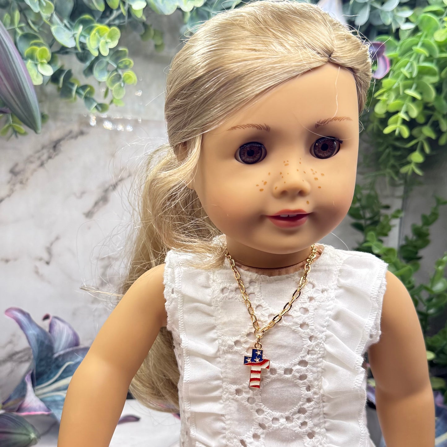 Red White Blue Flag Cross Charm Doll Necklace for 18 Inch Fashion Doll