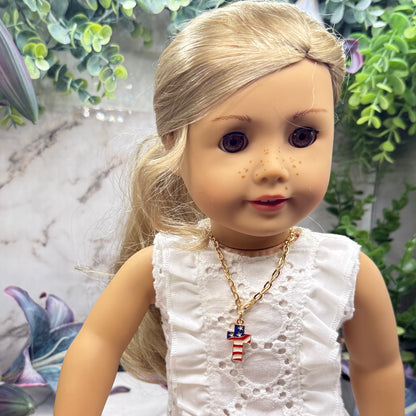 Red White Blue Flag Cross Charm Doll Necklace for 18 Inch Fashion Doll