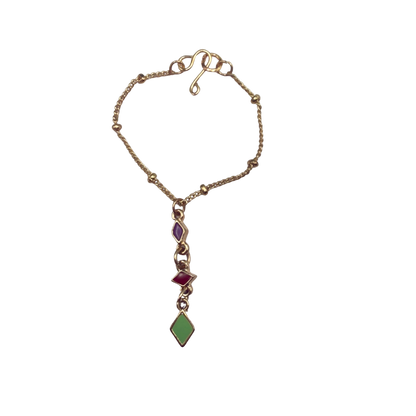 Multi Color Diamond Charm Y-Drop Gold Doll Necklace • 16 Inch Doll Jewelry