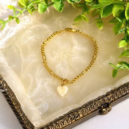 Heart Mother of Pearl Charm Gold Chain Doll Necklace for 18 Inch Doll Jewelry