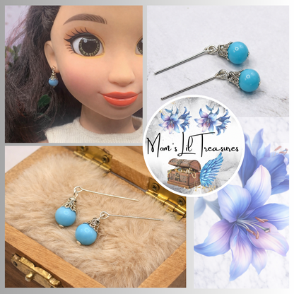 Light Turquoise Blue Dangle Doll Earrings • 18 Inch Fashion Doll Jewelry