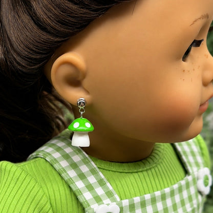 Green White Mushroom  Doll Earring DANGLE ONLY • 18” Fashion Doll Jewelry