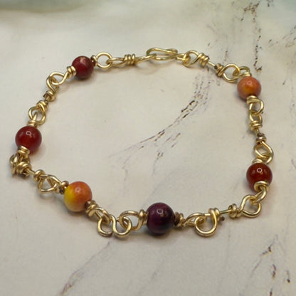 Red Coral Glass Bead & Gold Twist Link Doll Necklace • 18 Inch Fashion Doll Jewelry
