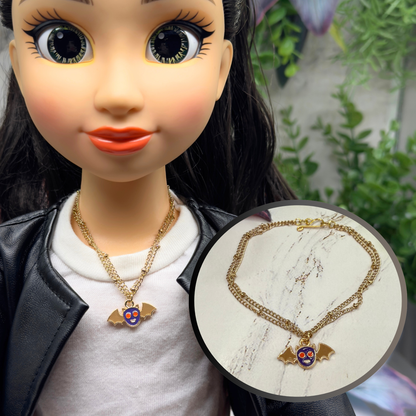 Cartoon Bat Pendant Double Gold Chain Doll Necklace Halloween 
• 18 Inch Fashion Doll Jewelry