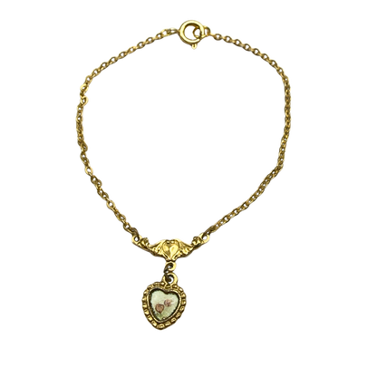 Gold Chain Enamel Rose Design Heart Pendant Doll Necklace • 18 Inch Fashion Doll Jewelry
