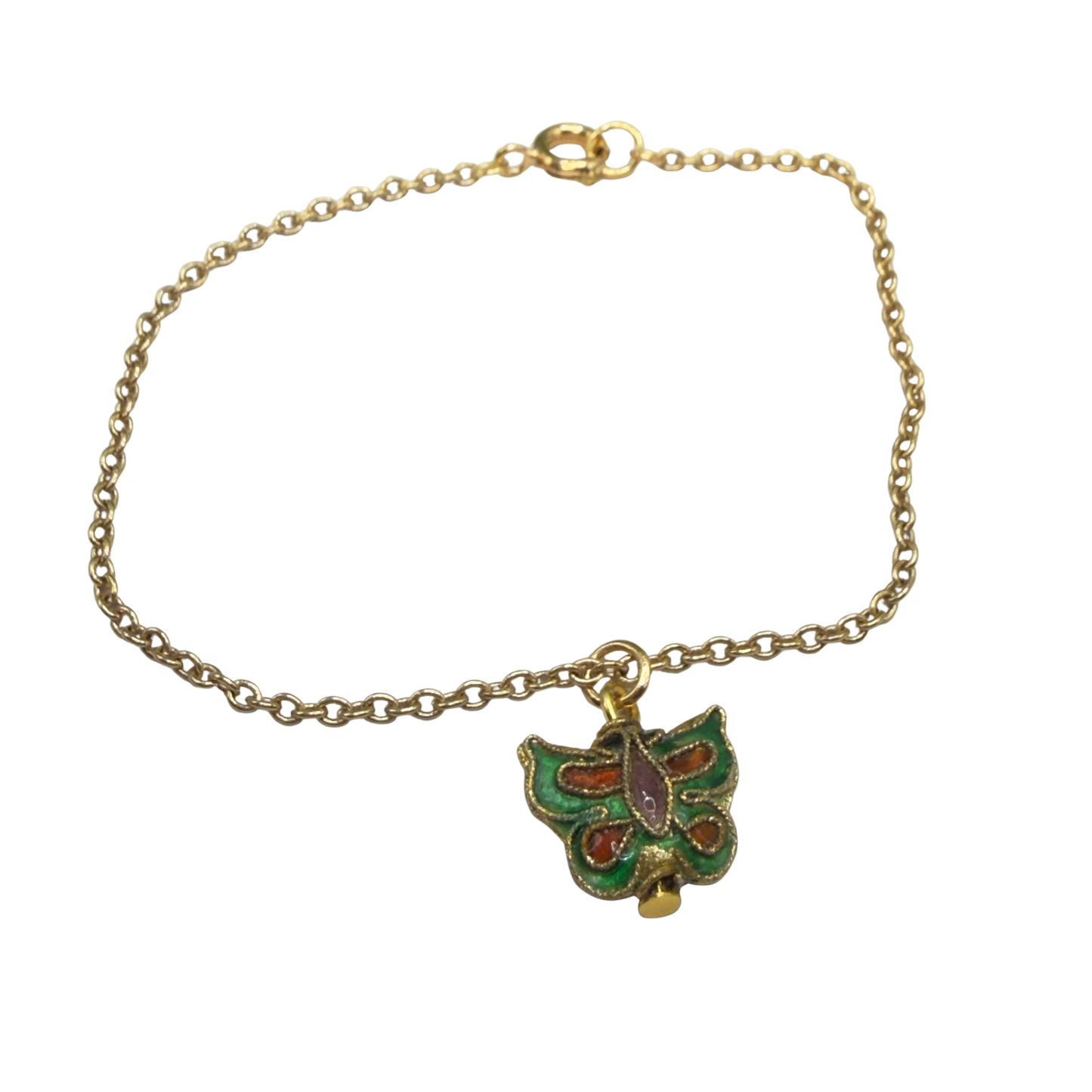 Green Multi Color Enamel Detail Butterfly Charm Gold Doll Necklace • 18 Inch Fashion Doll Jewelry