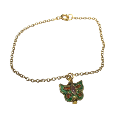 Green Multi Color Enamel Detail Butterfly Charm Gold Doll Necklace • 18 Inch Fashion Doll Jewelry