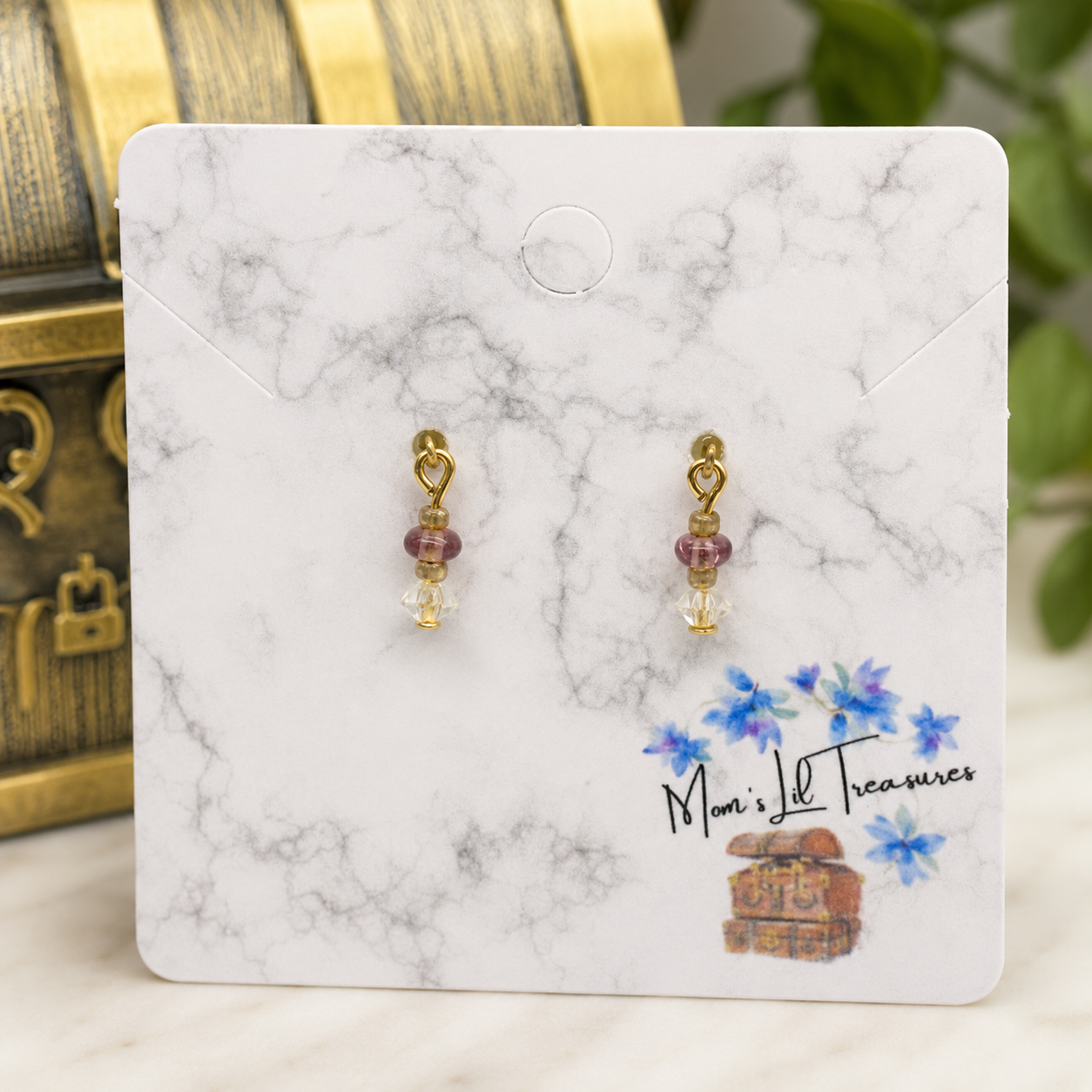 Purple Clear Glass Beaded Dangle Doll Earrings • 16 Inch Fashion Doll Jewelry