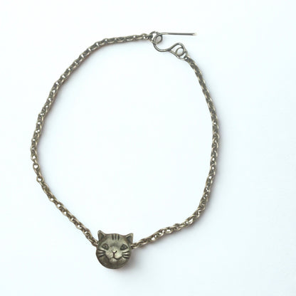 Silver Pewter Tone Cat Slide Charm Doll Necklace • 18 Inch Fashion Doll Jewelry