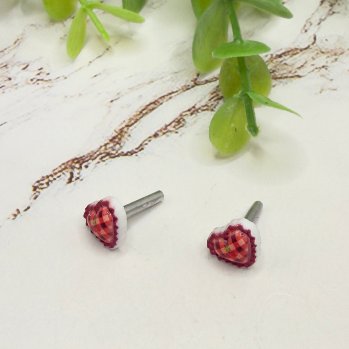 Burgundy Red Lattice Design Heart Post Doll Earrings • 2mm Post for 18 Inch Fashion Doll