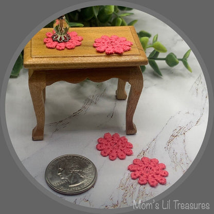 Set Of Six Pink Crochet Fabric Doilies Doily • Dollhouse Miniatures