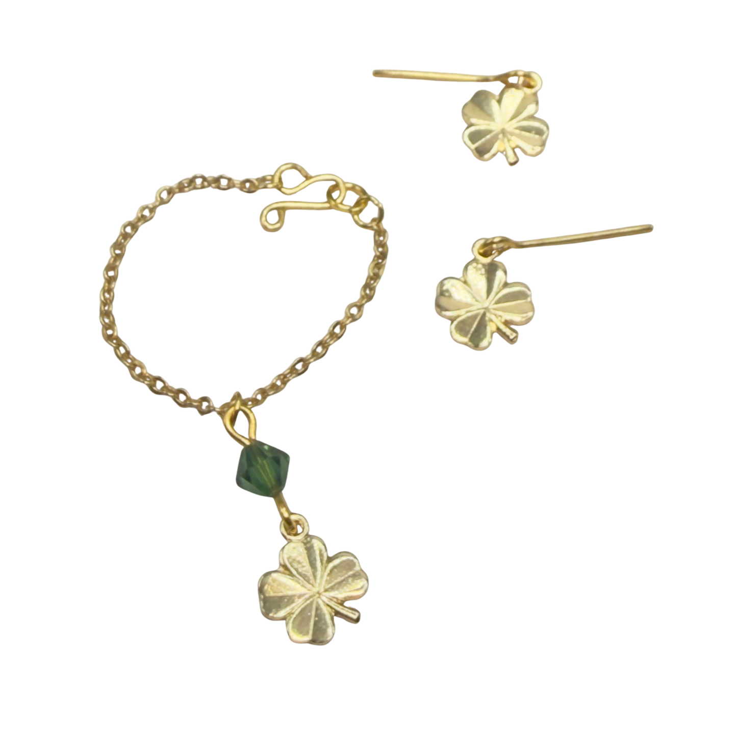 Clover Charm Green Crystal Pendant Gold Chain Doll Necklace • 16 Inch Fashion Doll Jewelry