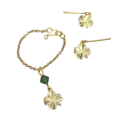 Clover Charm Green Crystal Pendant Gold Chain Doll Necklace • 16 Inch Fashion Doll Jewelry