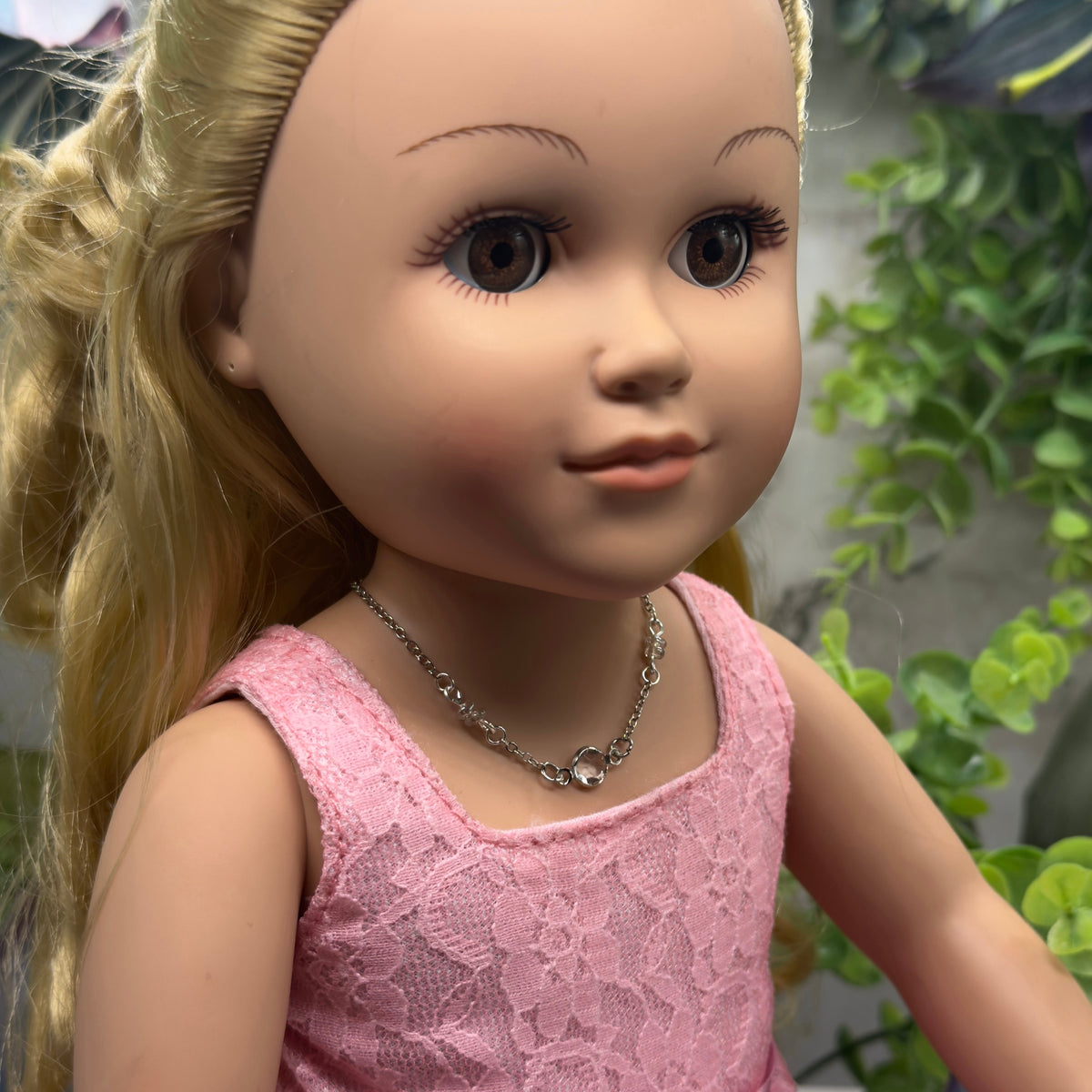 Clear Round Crystal Silver Chain Doll Necklace • 18 Inch Fashion Doll Jewelry