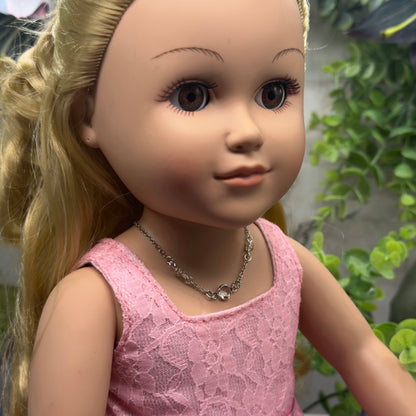 Clear Round Crystal Silver Chain Doll Necklace • 18 Inch Fashion Doll Jewelry