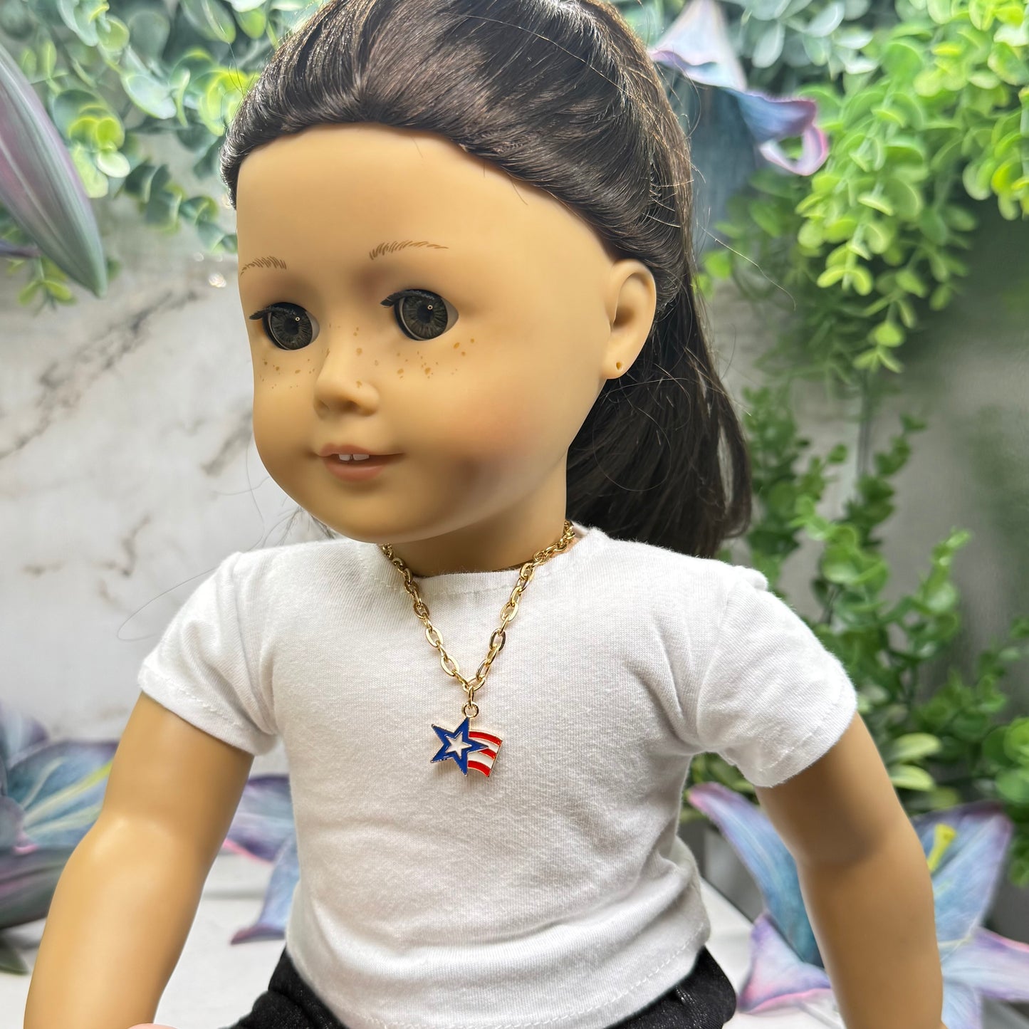 American Flag Star Charm Red White Blue Doll Necklace for 18 Inch Fashion Doll