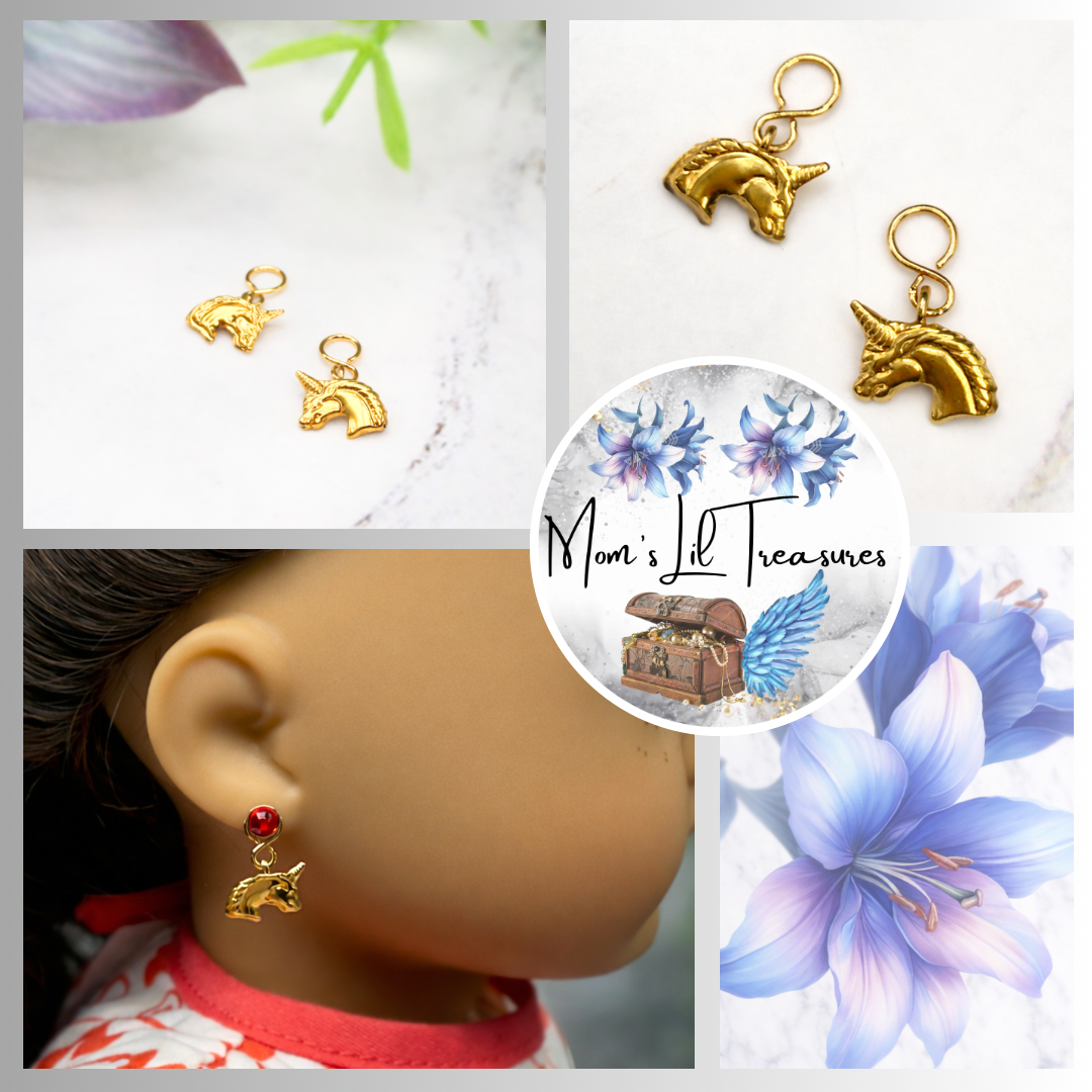 Gold Unicorn Doll Earring DANGLE ONLY • Fits 2mm Post • 18” Fashion Doll Jewelry