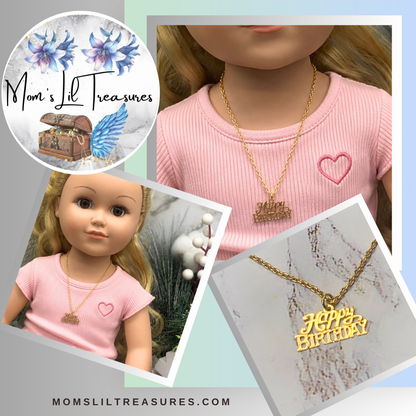 Happy Birthday Pendant Gold Chain Doll Necklace • 18 Inch Doll Jewelry