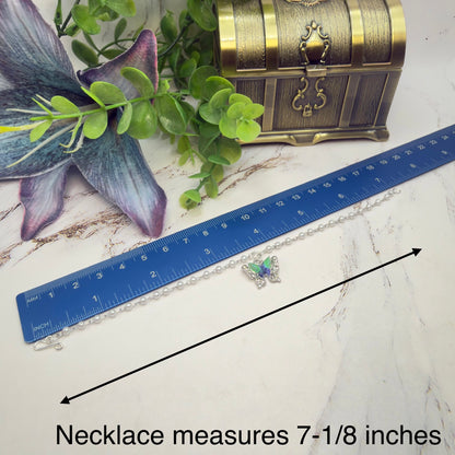 Turquoise Green Blue Butterfly Charm Pearl Beaded Doll Necklace • 18 Inch Fashion Doll Jewelry