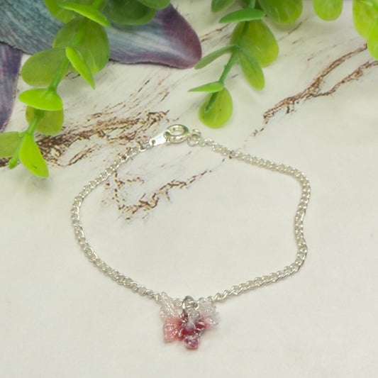 Pink White Glittery Acrylic Floral Butterfly Charm Silver Chain Doll Necklace • 18 Inch Fashion Doll Jewelry