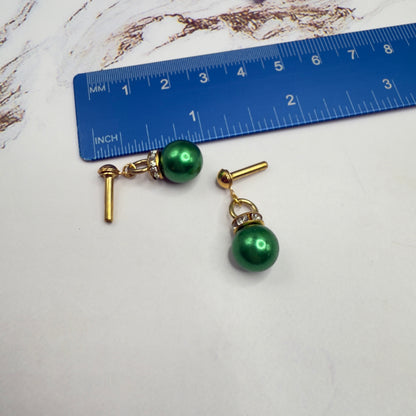 Green Christmas Ball Ornament Charm Doll Necklace & Dangle Doll Earrings • 2mm Post for 18 Inch Fashion Doll