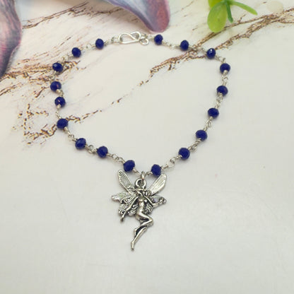 Silver-Tone Fairy Pendant Blue Glass Crystal Beaded Doll Necklace • 18 Inch Fashion Doll Jewelry