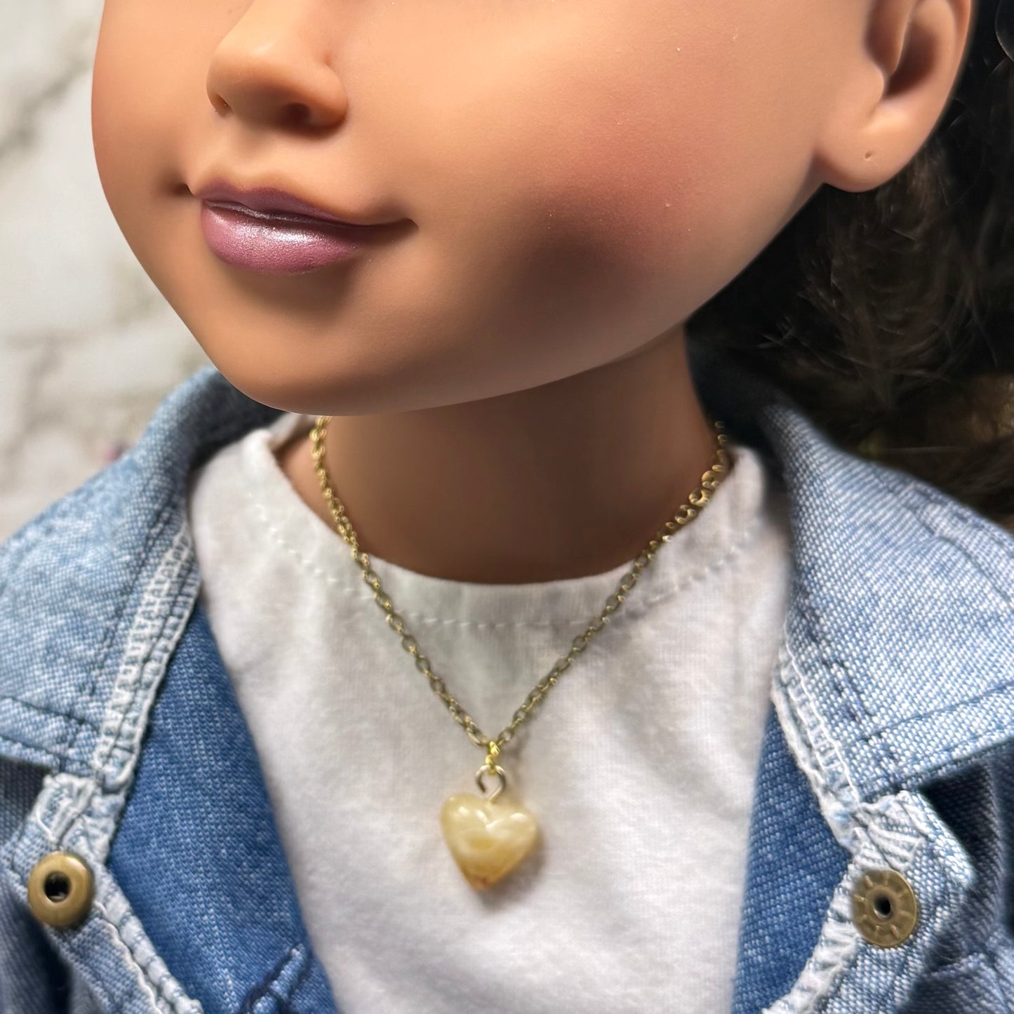 Golden Beige Heart Charm Gold Doll Necklace • 18 Inch Fashion Doll Jewelry