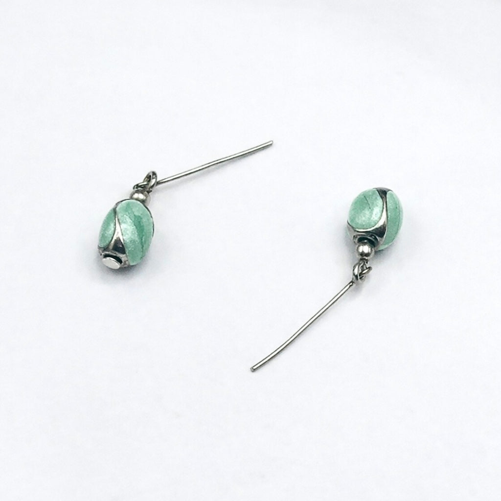 Green Enamel Swirl Silver Tone Dangle Doll Earrings · 14 Inch Doll Jewelry