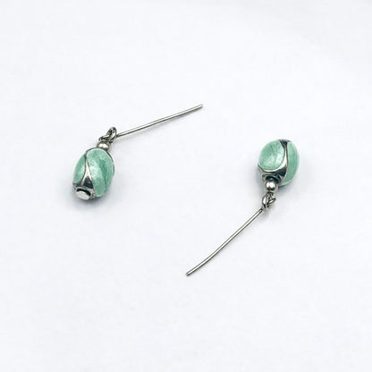 Green Enamel Swirl Silver Tone Dangle Doll Earrings · 14 Inch Doll Jewelry