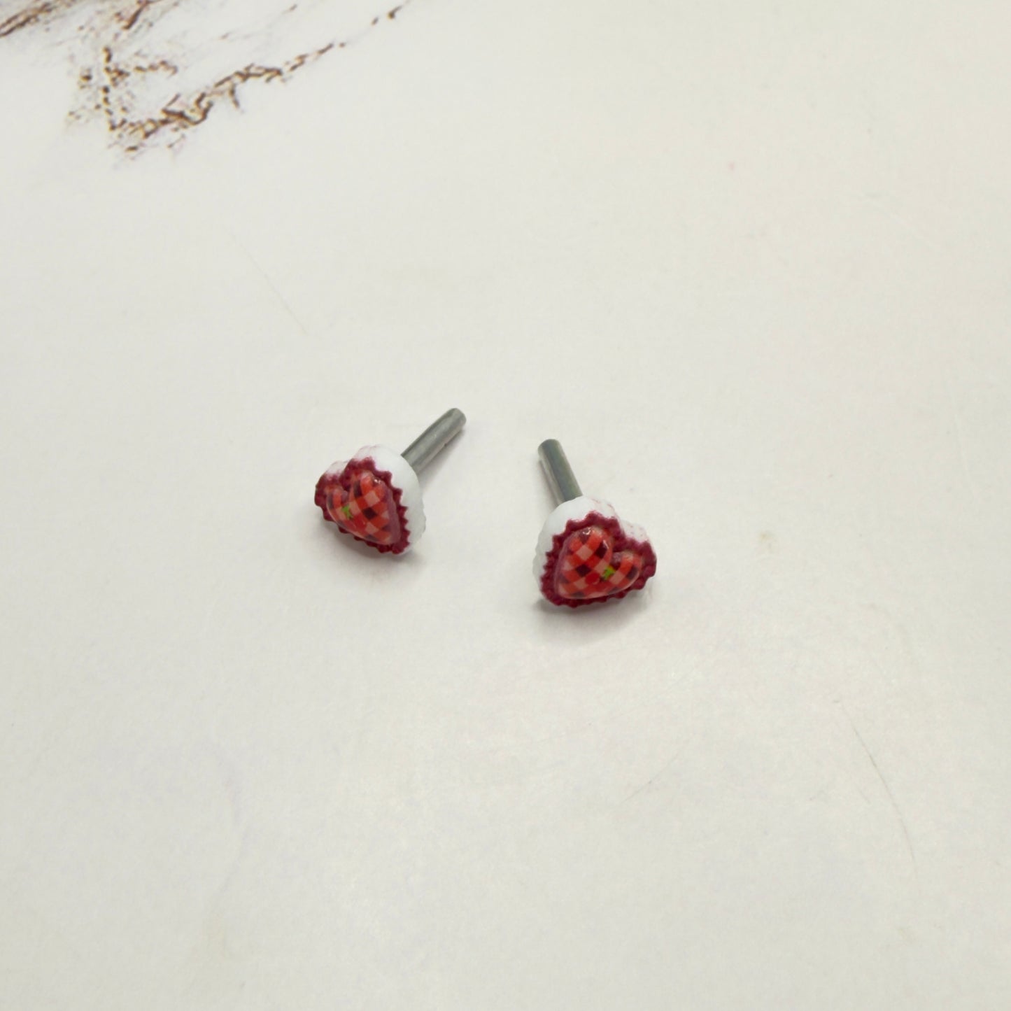 Burgundy Red Lattice Design Heart Post Doll Earrings • 2mm Post for 18 Inch Fashion Doll