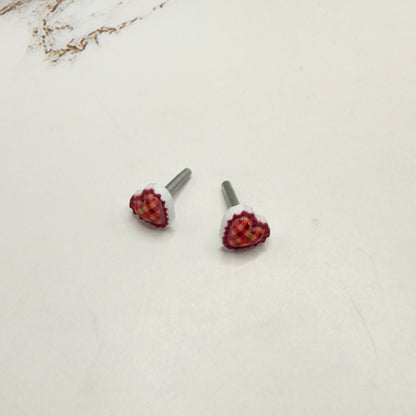 Burgundy Red Lattice Design Heart Post Doll Earrings • 2mm Post for 18 Inch Fashion Doll