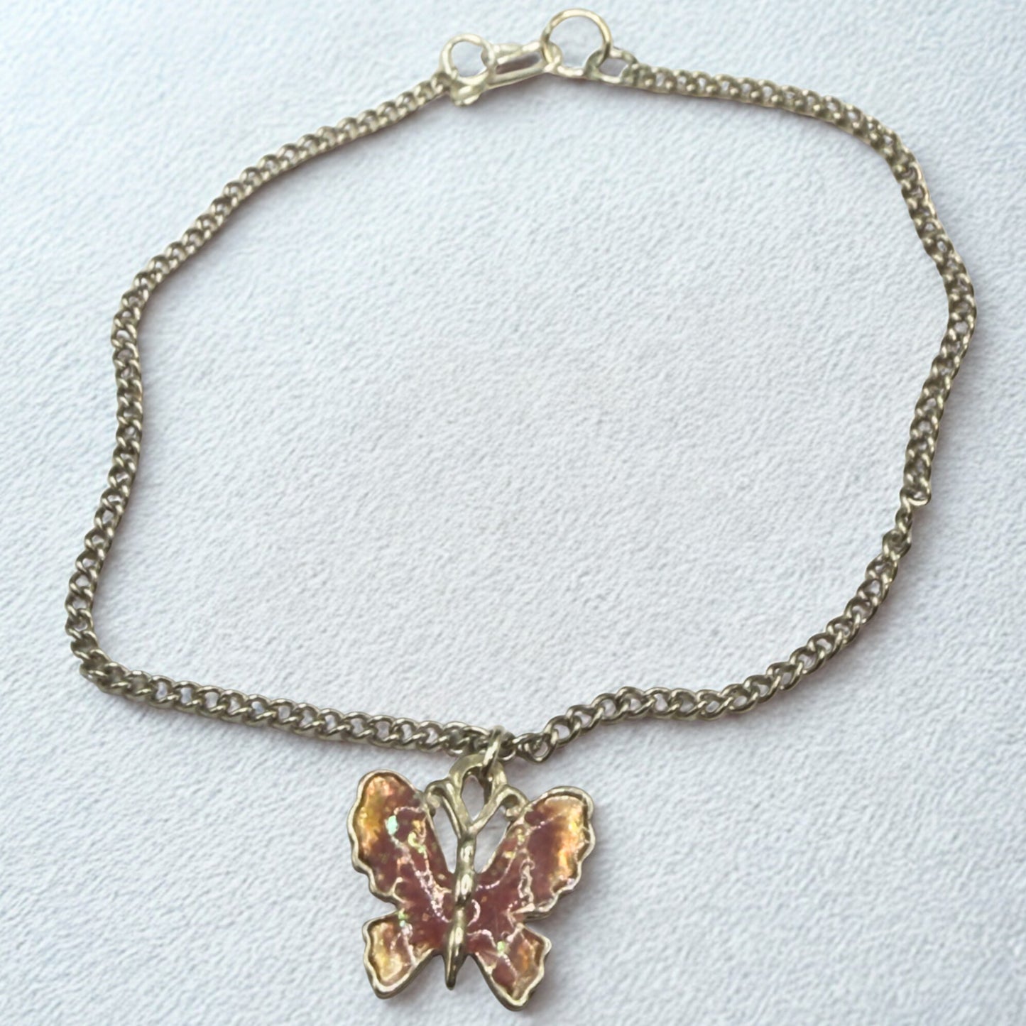Mauve Pink Purple Orange Glitter Enamel Butterfly Silver Doll Necklace • 18 Inch Fashion Doll Jewelry