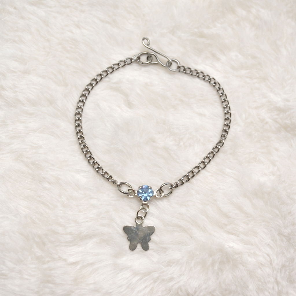 Silver Butterfly Blue Rhinestone Charm Doll Necklace • 14 Inch Fashion Doll Jewelry