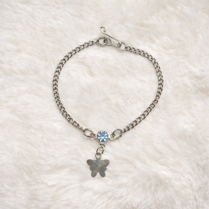 Silver Butterfly Blue Rhinestone Charm Doll Necklace • 14 Inch Fashion Doll Jewelry