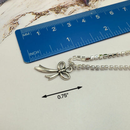 Tiny Pearl Cup Chain Silver Necklace Silver Bow Ribbon Charm Doll Necklace for 18 Inch Fashion Doll Jewelry