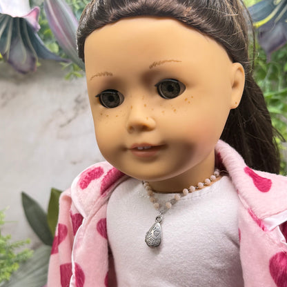 Light Pink Beige Crystal Bead Chain Teardrop Charm Heart Flower Design Doll Necklace • 18 Inch Fashion Doll Jewelry