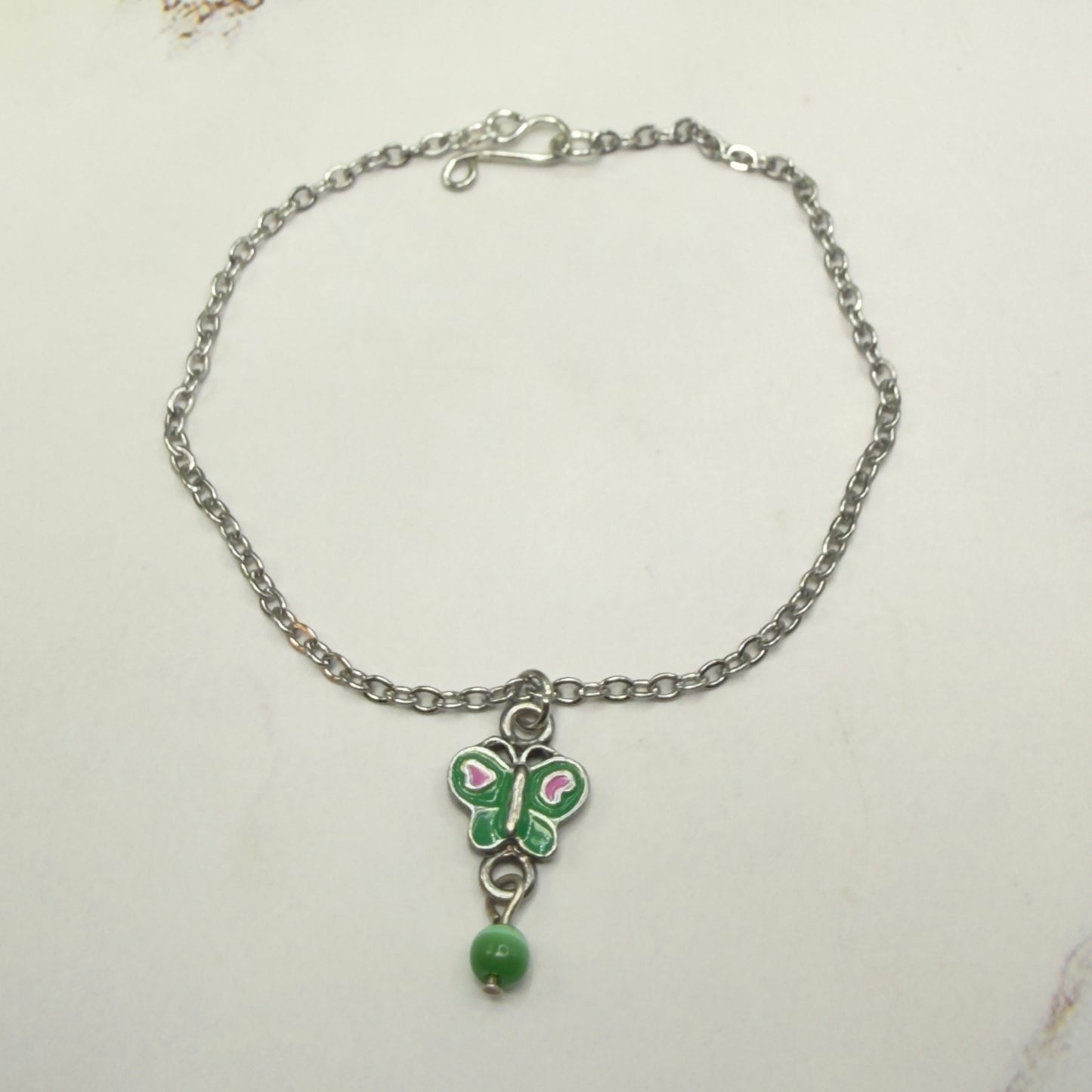 Green Pink Butterfly Charm Silver Chain Doll Necklace • 18 Inch Fashion Doll Jewelry