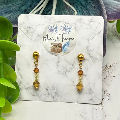 Amber Golden Clear Crystal Dangle 2mm Post Doll Earrings • fits 18 Inch Fashion Doll • American Girl