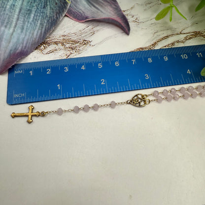 Light Pink Glass Crystal Gold Cross • Doll Size Catholic Rosary for 18-22” Fashion or Vintage Dolls