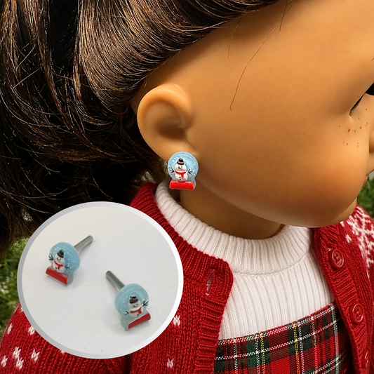 Light Blue Snow Globe Snowman Christmas  Post Doll Earrings • 2mm Post for 18 Inch Fashion Doll